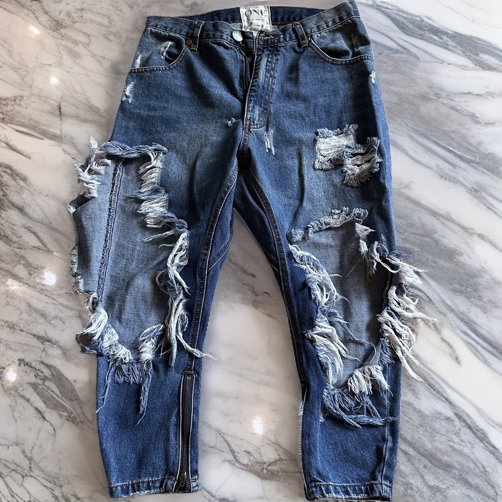 One Teaspoon KINGPINS CROPPED BOYFRIEND JEANS Size 24